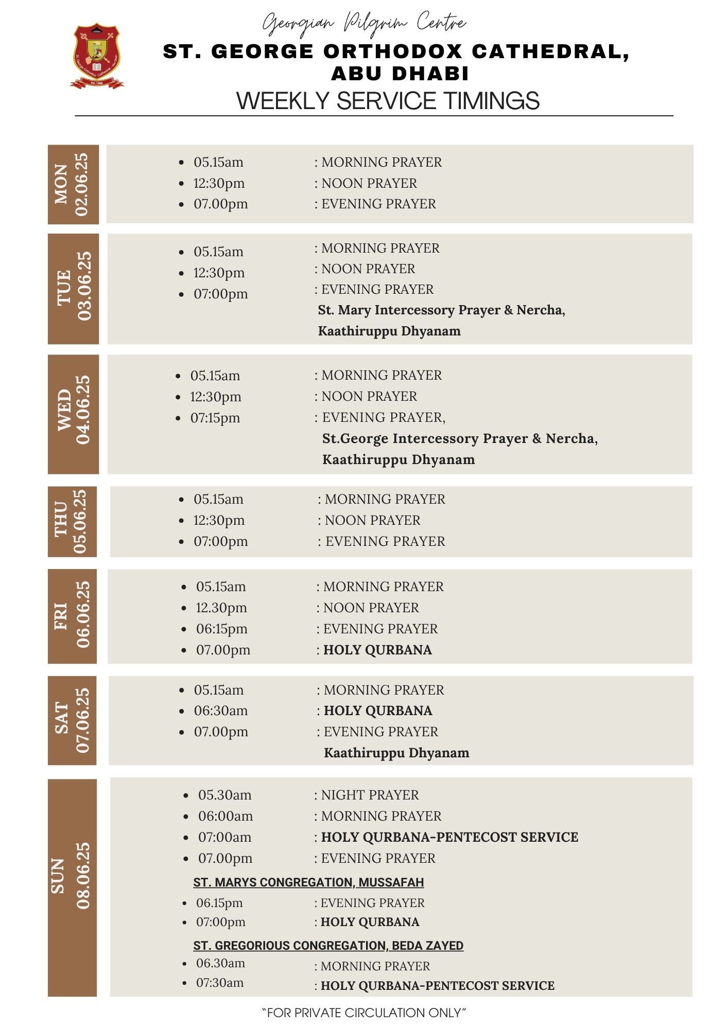 02 June- 08June 2025 Weekly Service Schedule