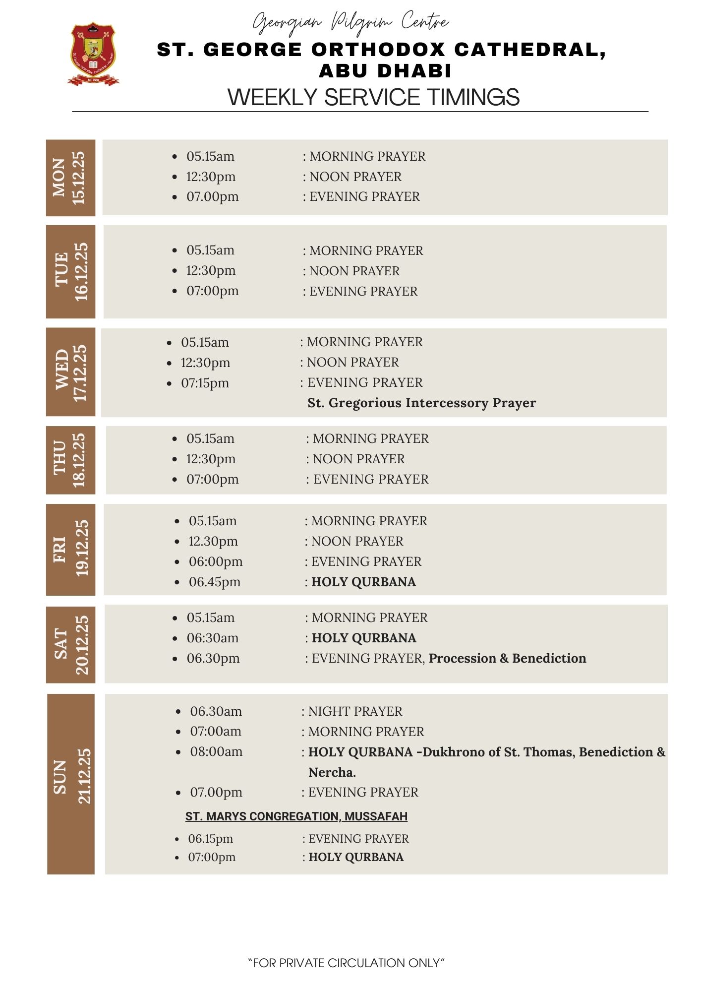 Weekly Service Timing_ 15th Dec to 21st Dec 2025