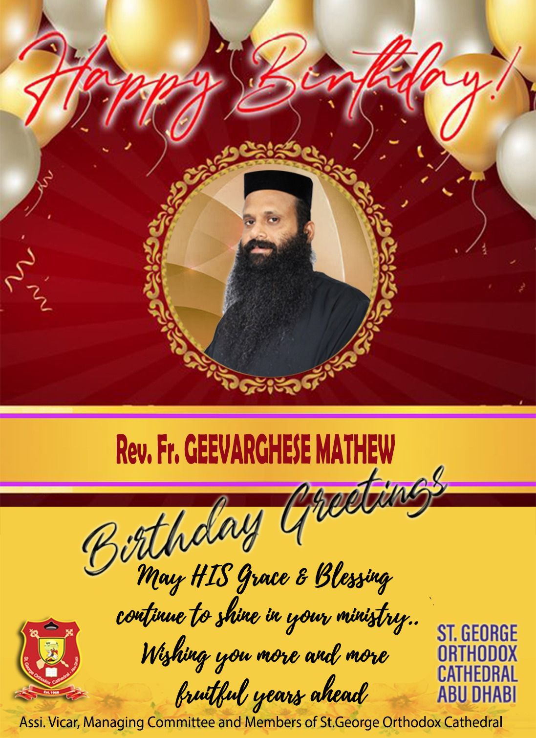 Birthday Greeting to our beloved Vicar, Rev. Fr. Geevarghese Matthew