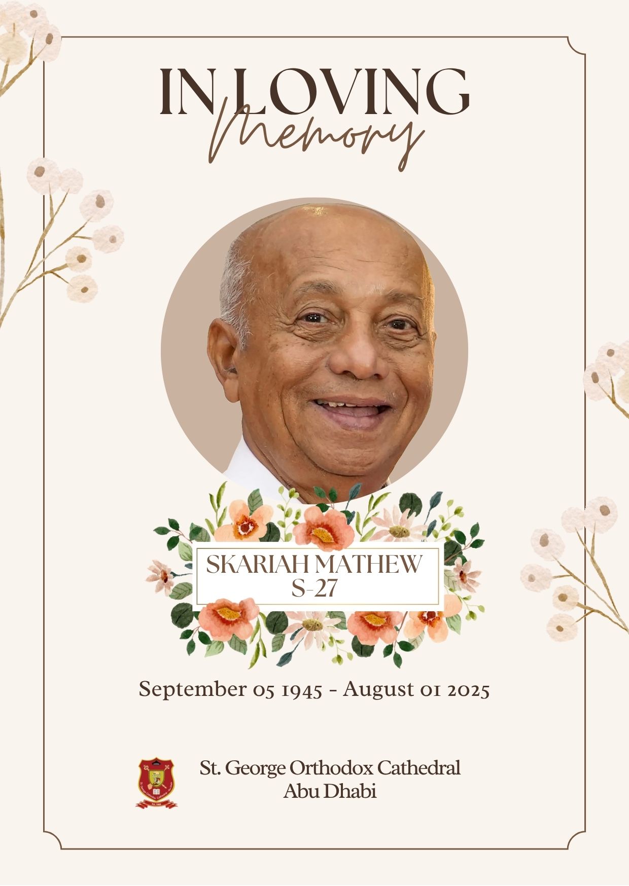OBITUARY- Church Senior Member Mr. Skariah Mathew (79 Years)