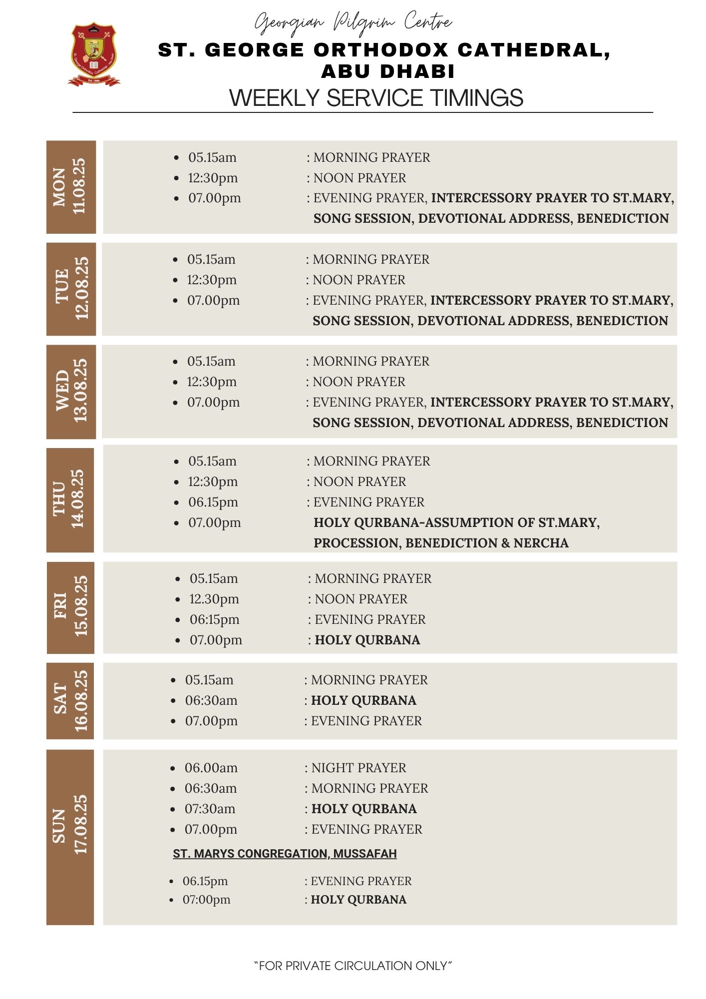 Weekly Service Timing_11th Aug to 17th Aug 2025