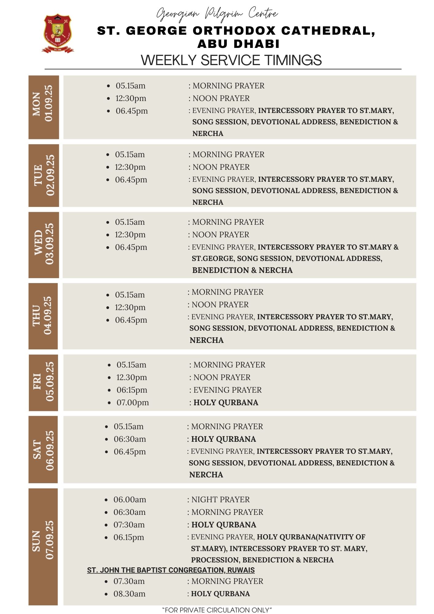 Weekly Service Timing_01st Sep to 07th Sep 2025