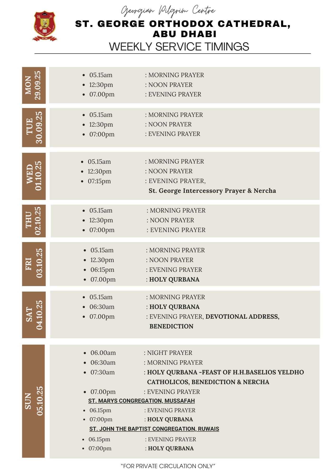 Weekly Service Timing_ 29th Sep to 05th Oct 2025