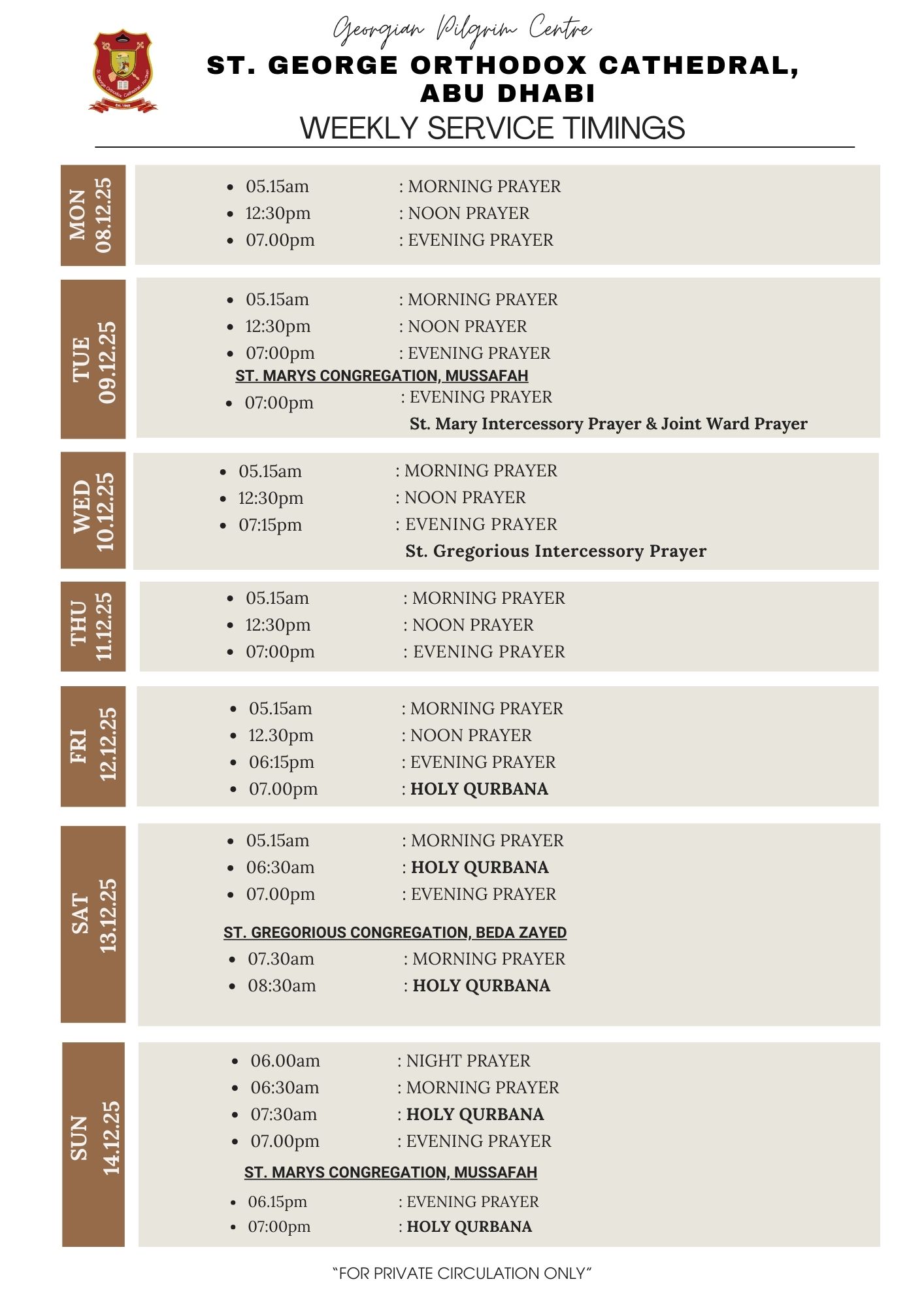 Weekly Service Timing_ 08th Dec to 14th Dec 2025