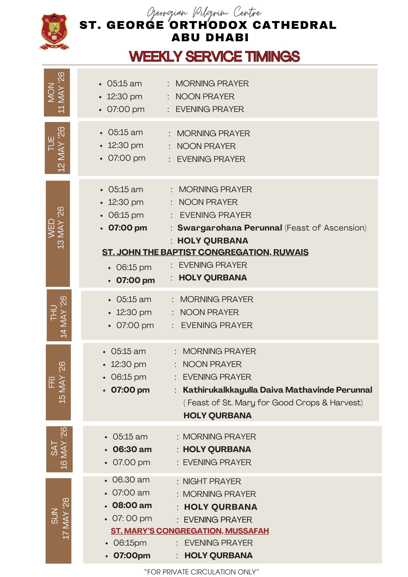20- weekly Service Timing (11 May - 17 May)