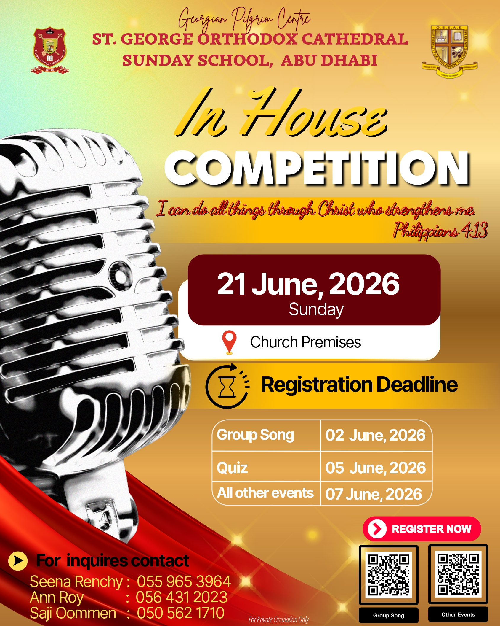 SUNDAY SCHOOL IN-HOUSE COMPETITIONS – 2026